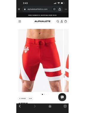 Alphalete Aztec Boardshorts Crimson Coin Slim Fit Sz 32 NWT Surf Swim